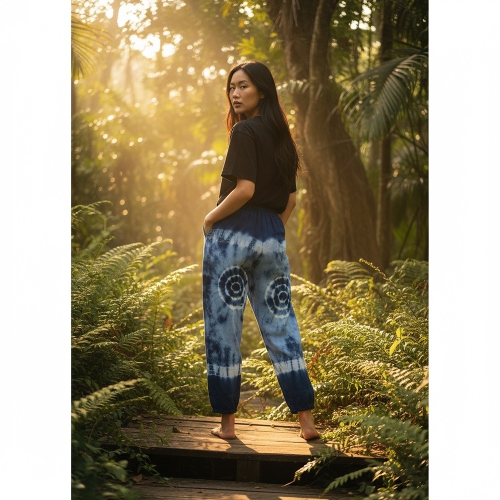 Bohemian Blue Tie-Dye Comfy Elastic Waist Wide Leg Pant